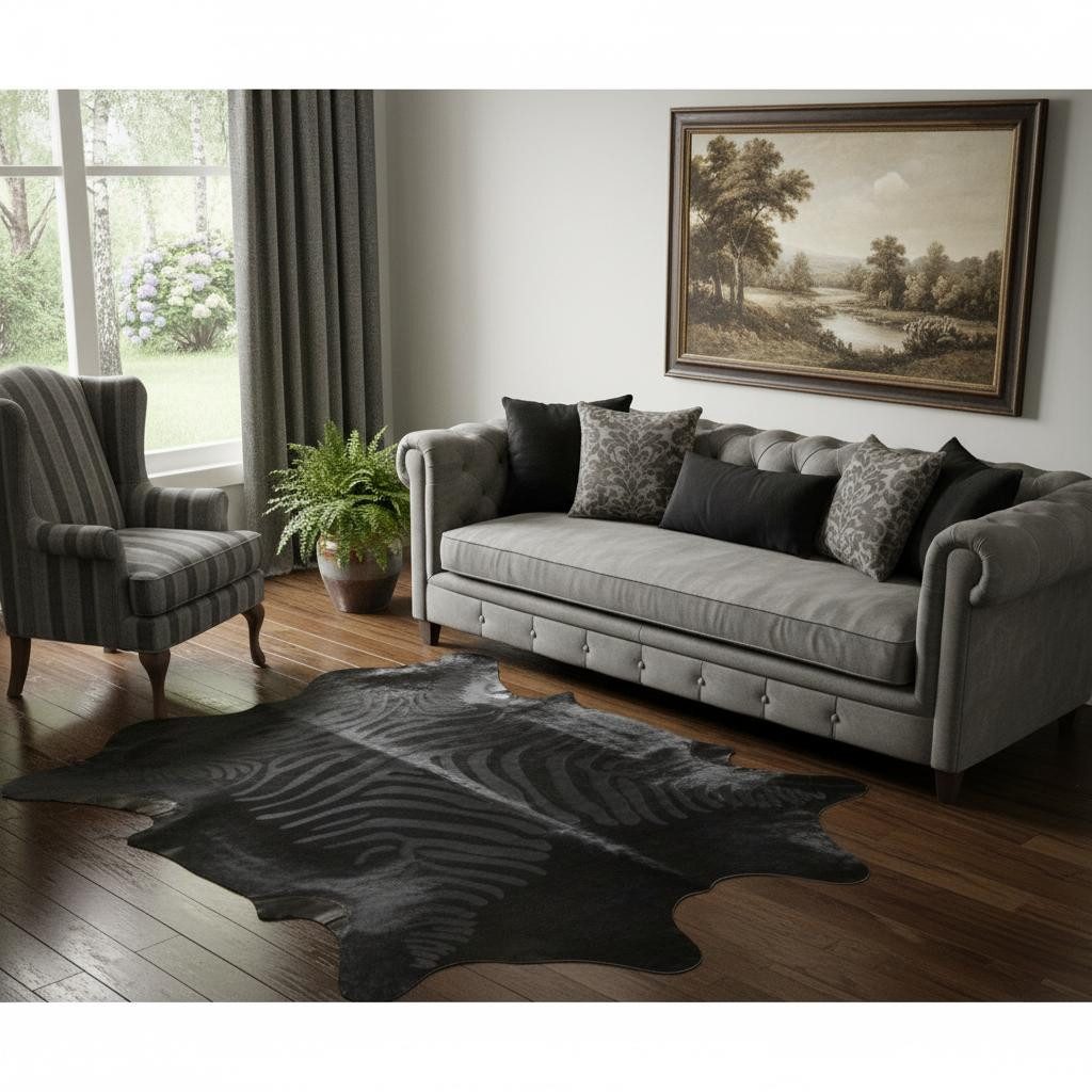 Black Cowhide Handmade Area Rug