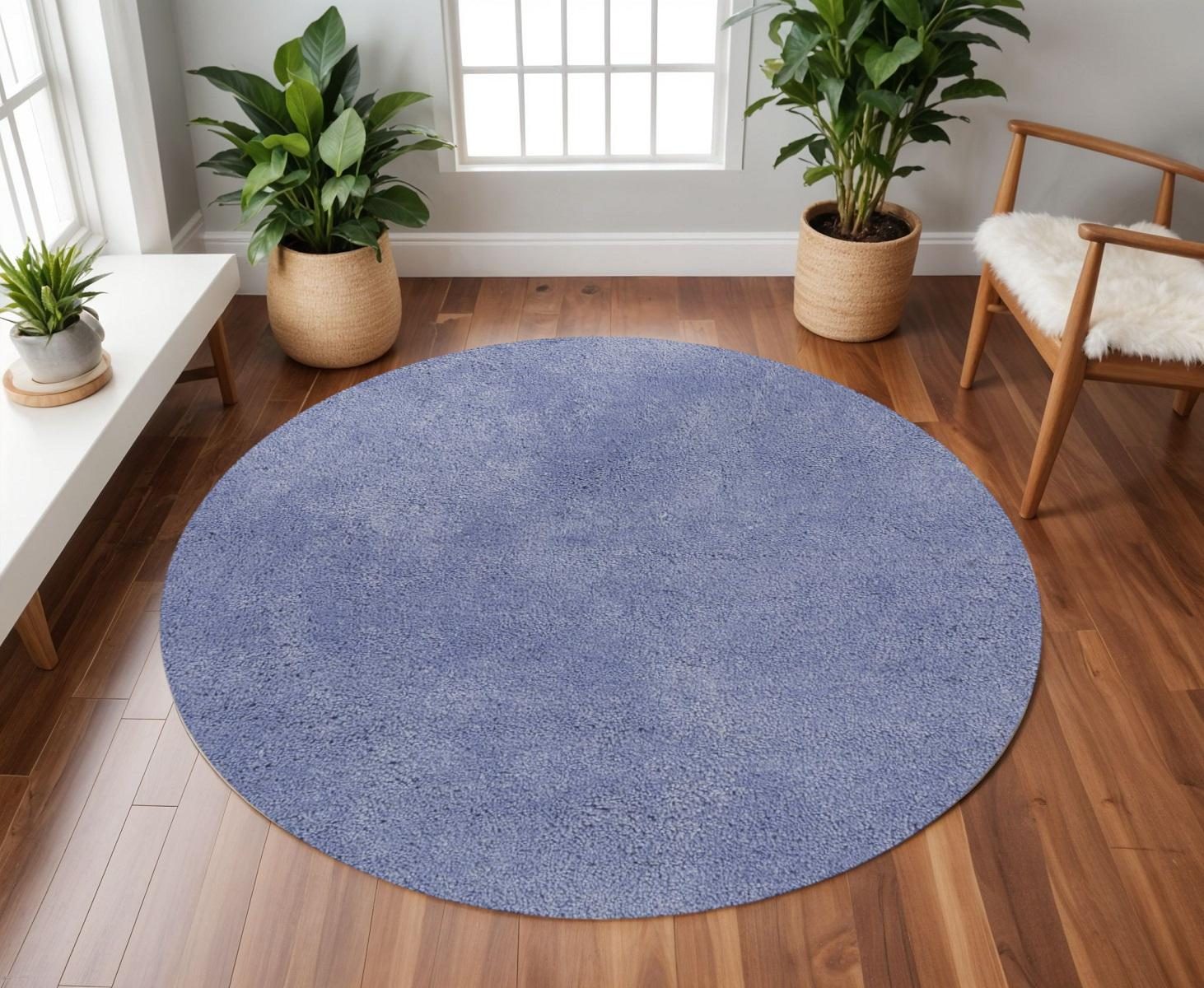 Purple Polyester Shag Hand-Woven Rectangle Area Rug, 8′ Round