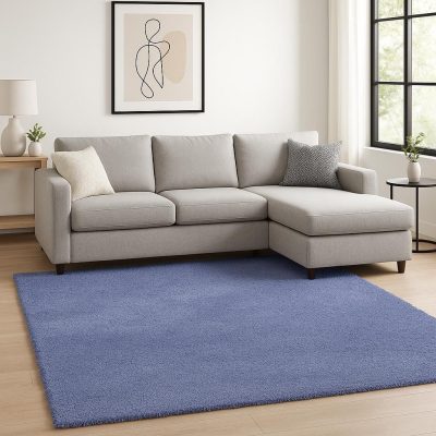 Purple Polyester Shag Hand-Woven Rectangle Area Rug