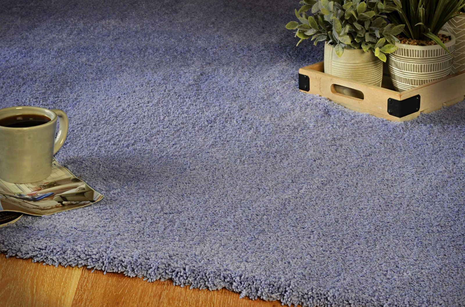 Purple Polyester Shag Hand-Woven Rectangle Area Rug