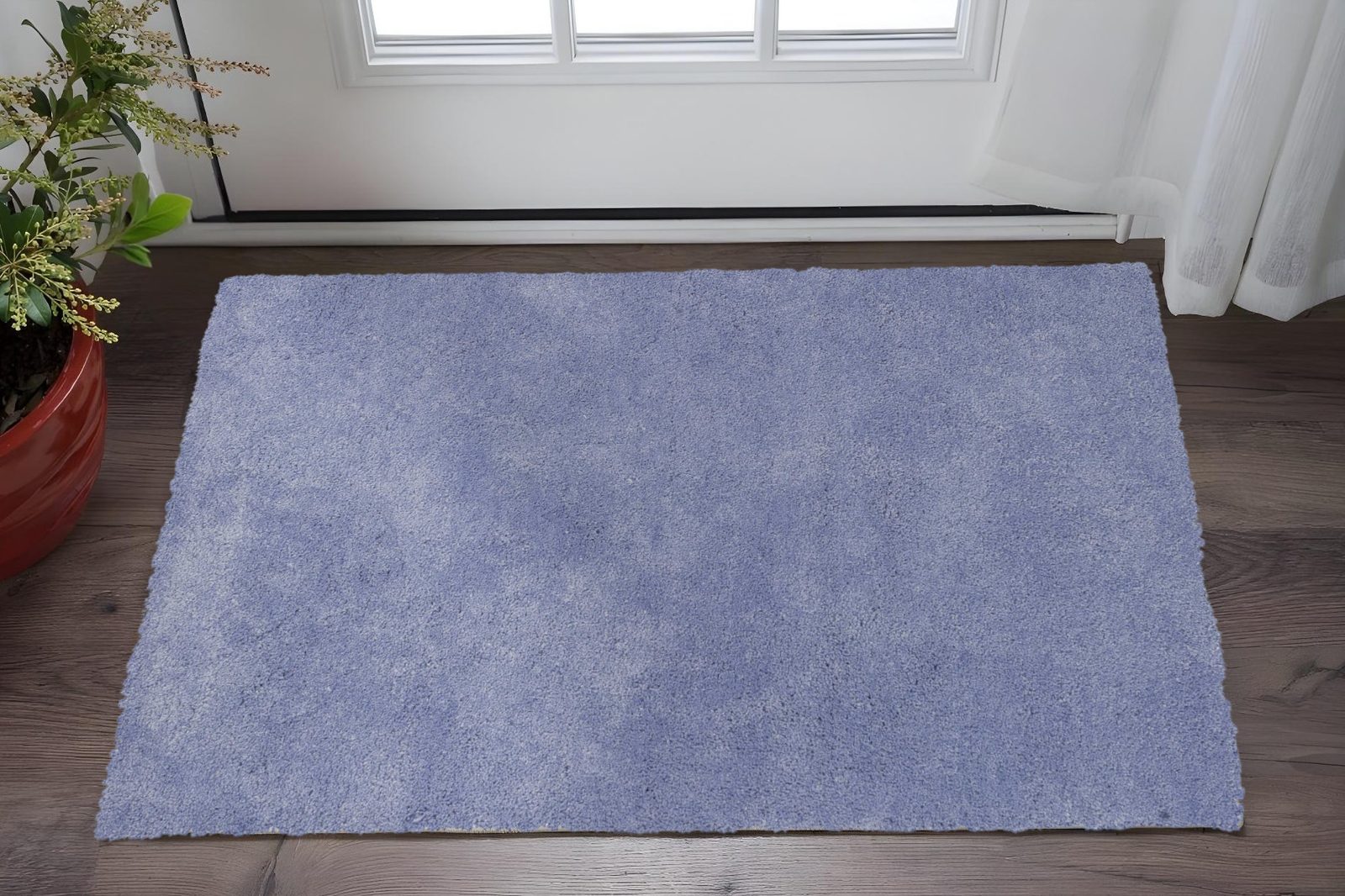 Purple Polyester Shag Hand-Woven Rectangle Area Rug