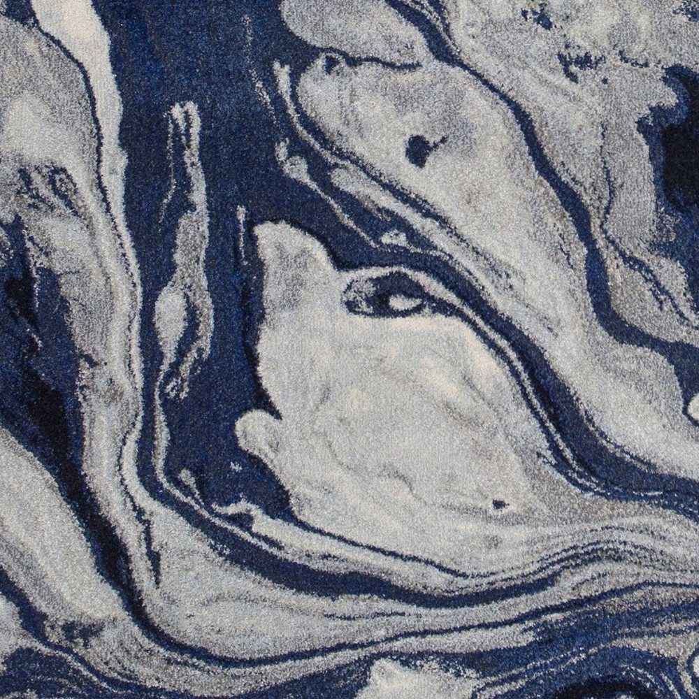Blue Gray and Ivory Abstract Polypropylene Rectangle Area Rug