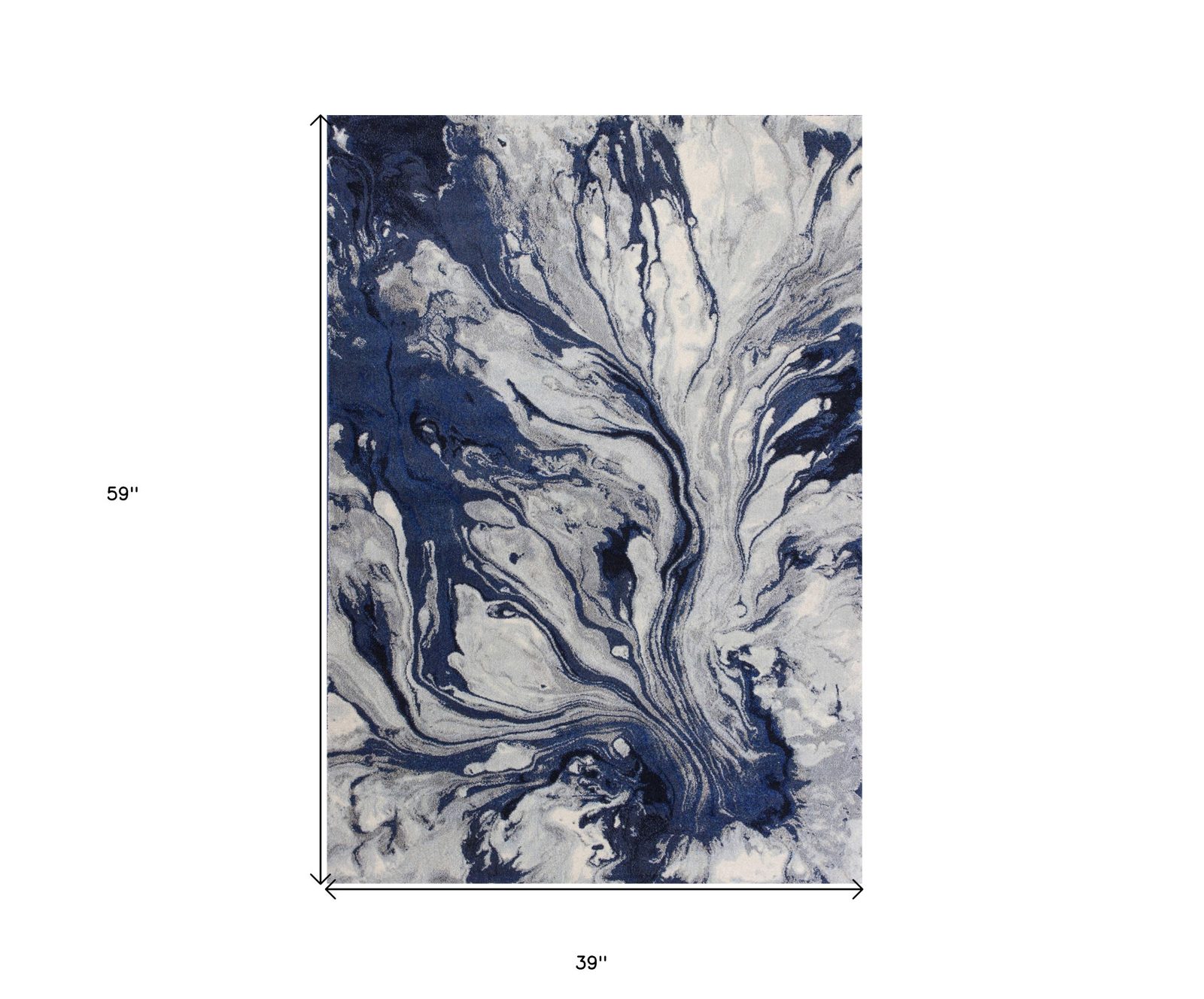 Blue Gray and Ivory Abstract Polypropylene Rectangle Area Rug