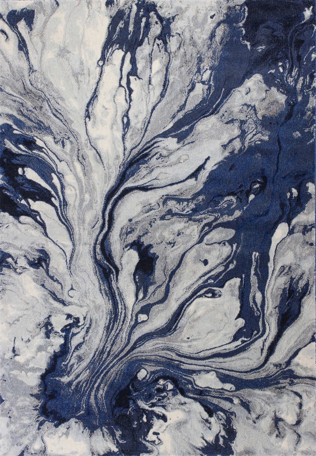Blue Gray and Ivory Abstract Polypropylene Rectangle Area Rug