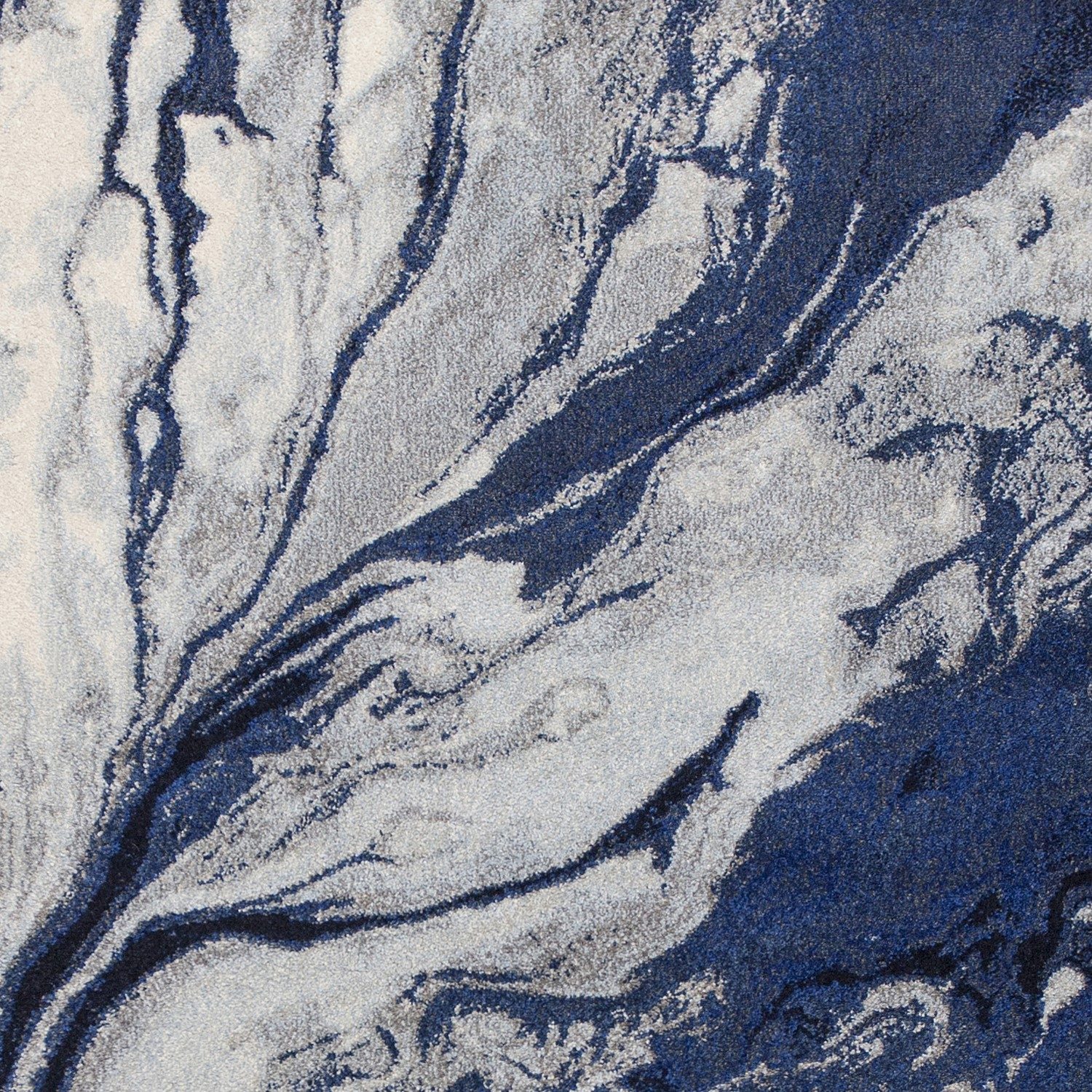 Blue Gray and Ivory Abstract Polypropylene Rectangle Area Rug
