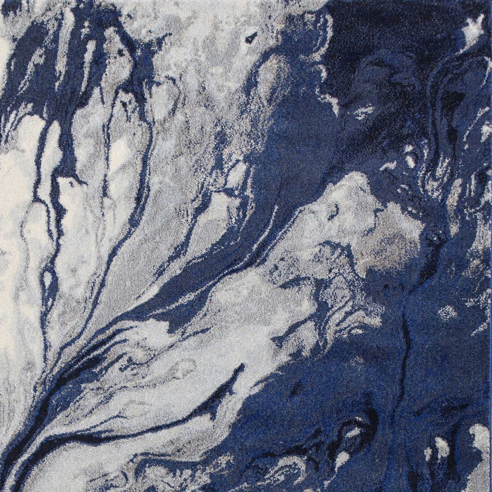 Blue Gray and Ivory Abstract Polypropylene Rectangle Area Rug