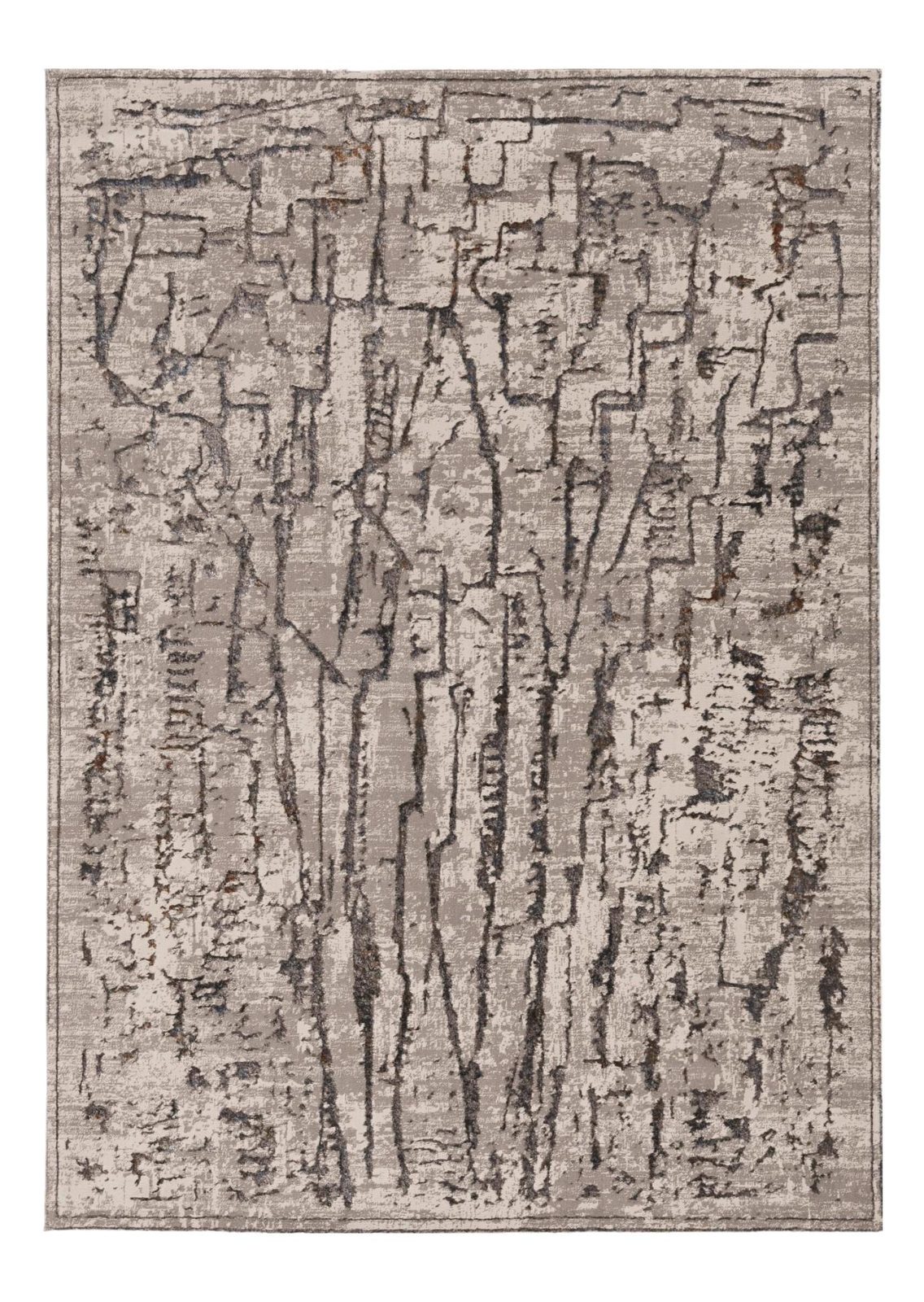Gray and Black Abstract Distressed Polyester Area Rug