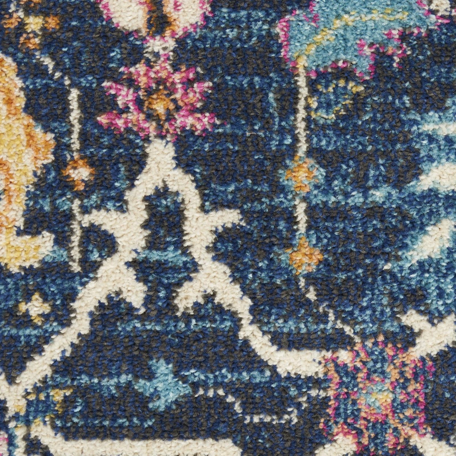 Navy Blue Yellow And Pink Floral Polypropylene Area Rug