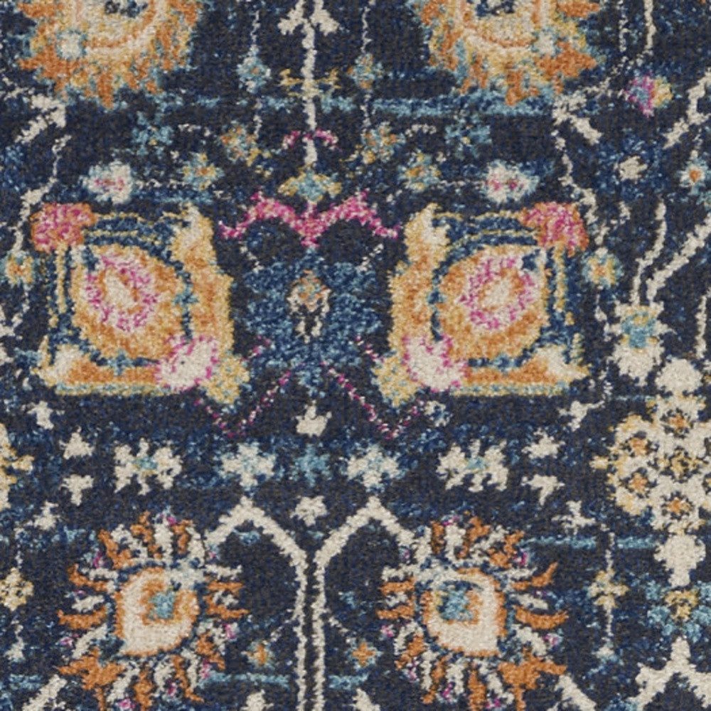 Navy Blue Yellow And Pink Floral Polypropylene Area Rug