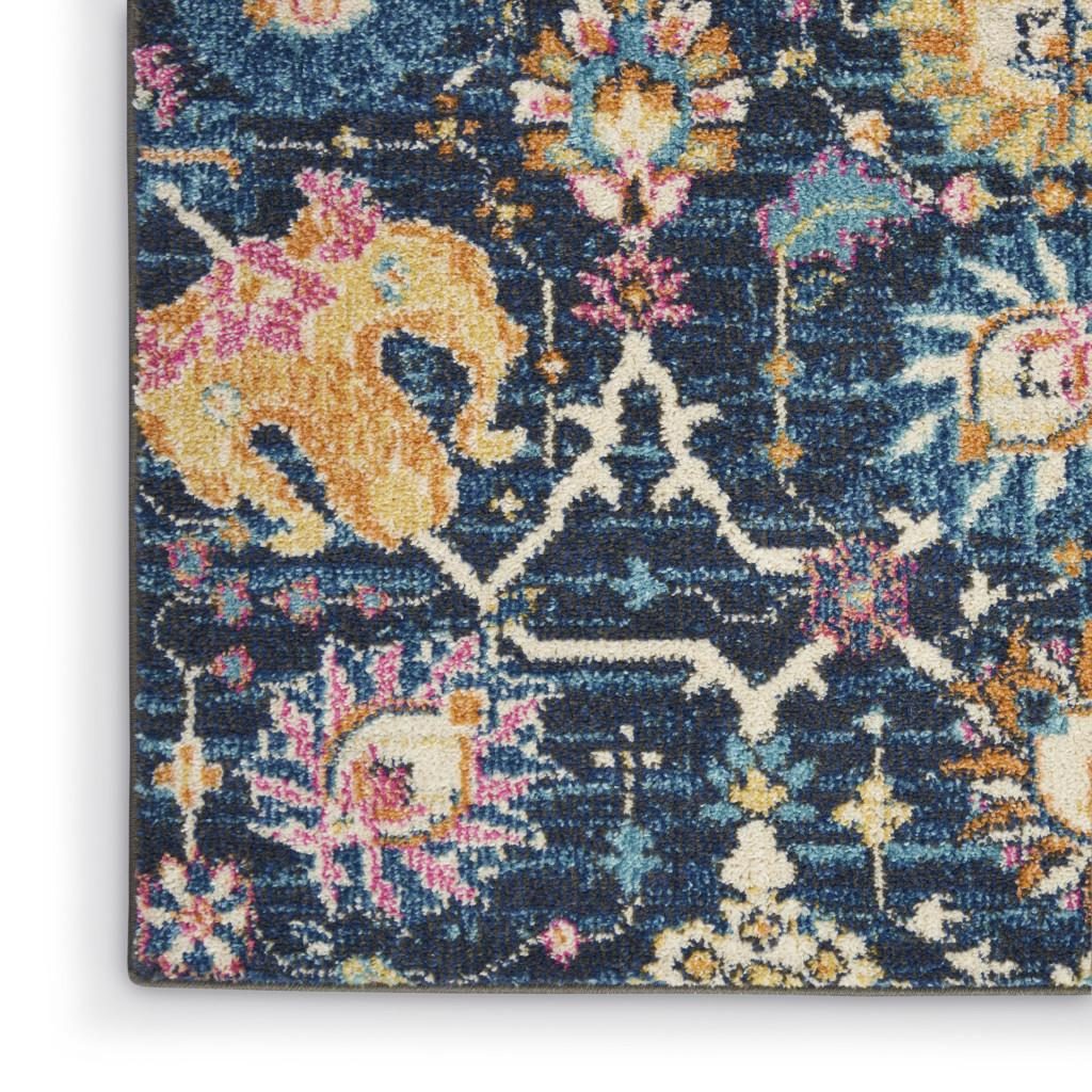 Navy Blue Yellow And Pink Floral Polypropylene Area Rug