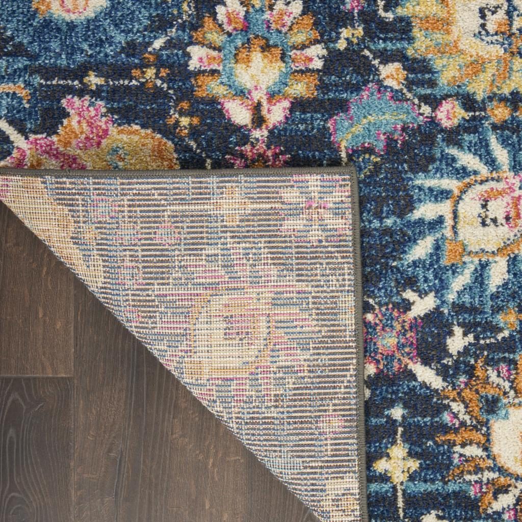 Navy Blue Yellow And Pink Floral Polypropylene Area Rug