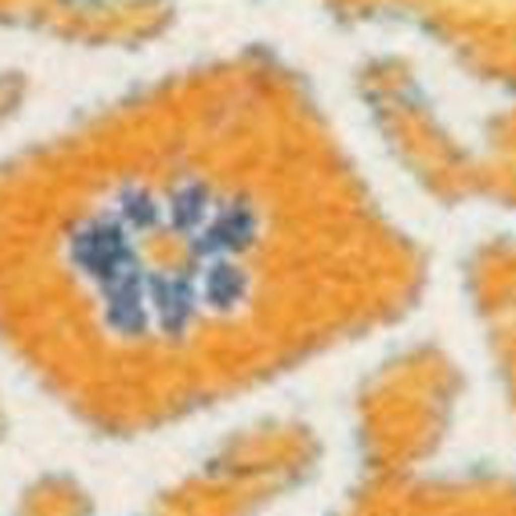 Blue and Orange Floral Distressed Polypropylene Rectangle Area Rug