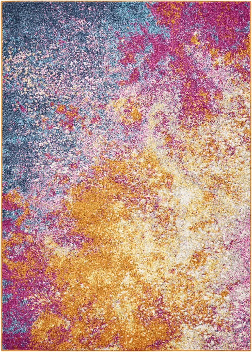 4′ X 6′ Blue And Orange Abstract Polypropylene Area Rug