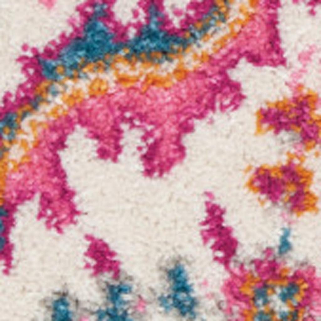 Light Gray and Pink Medallion Polypropylene Rectangle Area Rug