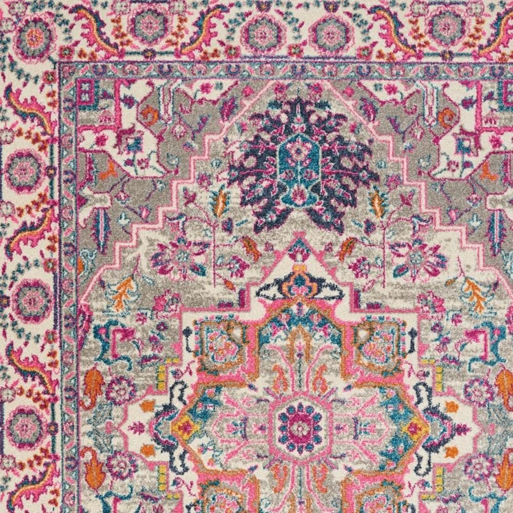 Light Gray and Pink Medallion Polypropylene Rectangle Area Rug