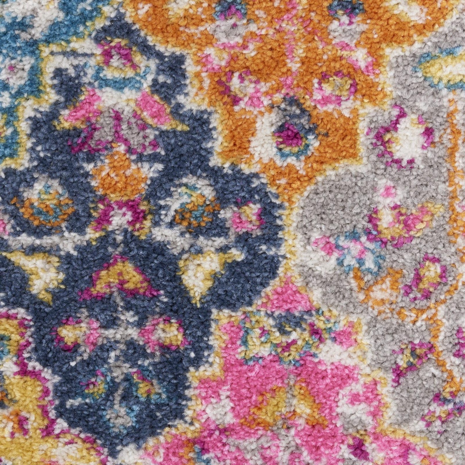 Polypropylene Gray Blue and Orange Quatrefoil Distressed Area Rug