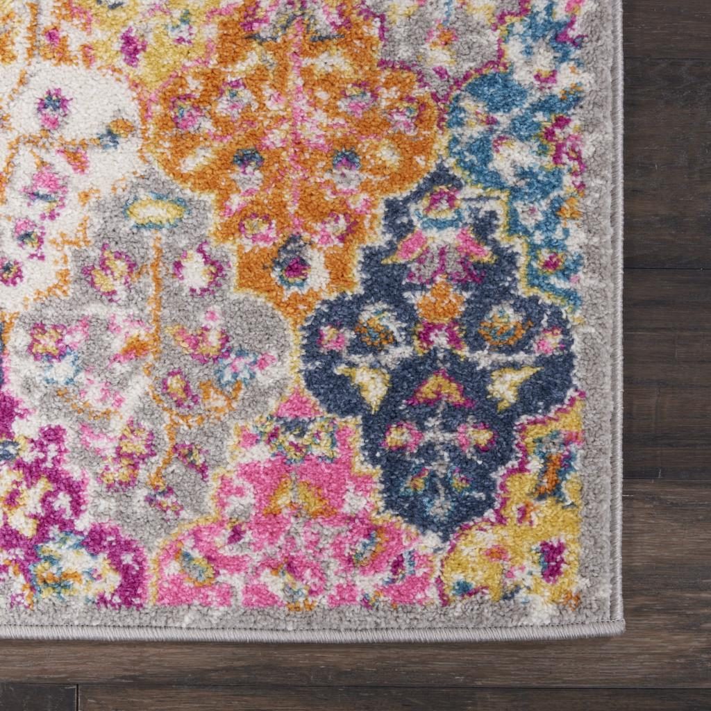 Polypropylene Gray Blue and Orange Quatrefoil Distressed Area Rug