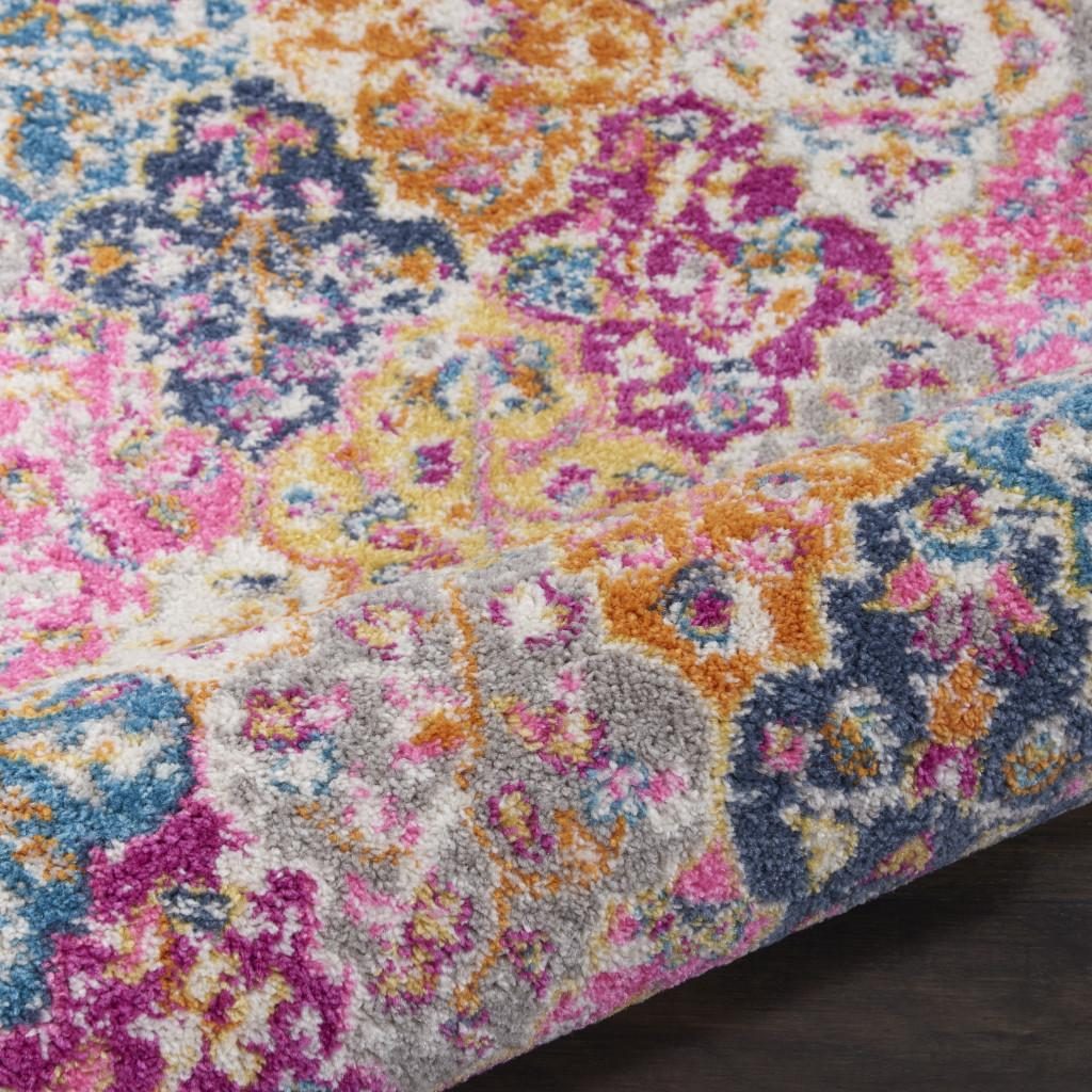 Polypropylene Gray Blue and Orange Quatrefoil Distressed Area Rug