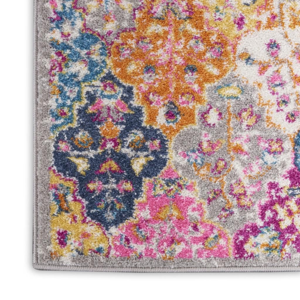 Polypropylene Gray Blue and Orange Quatrefoil Distressed Area Rug