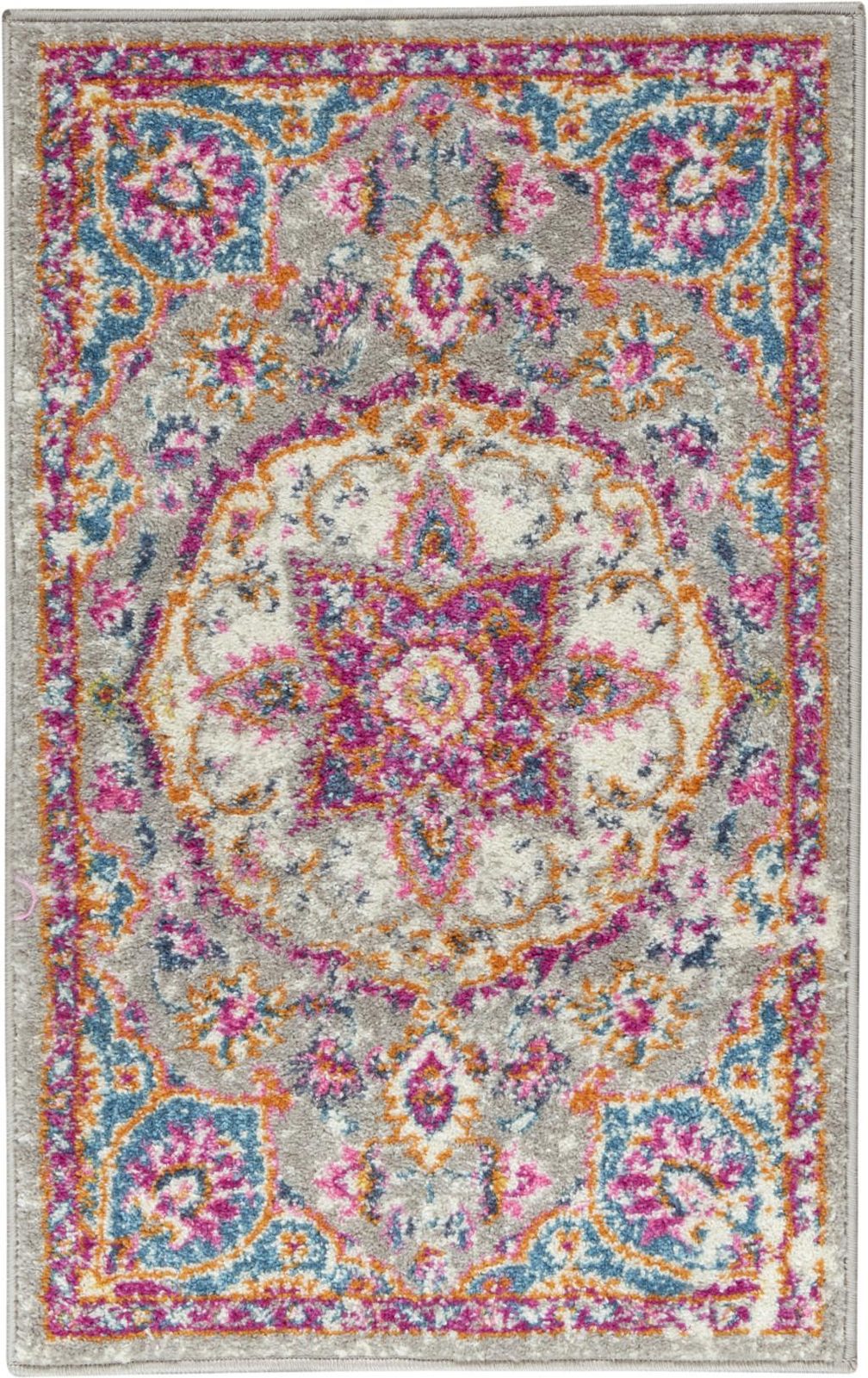 Gray and Ivory Polypropylene Medallion Area Rug