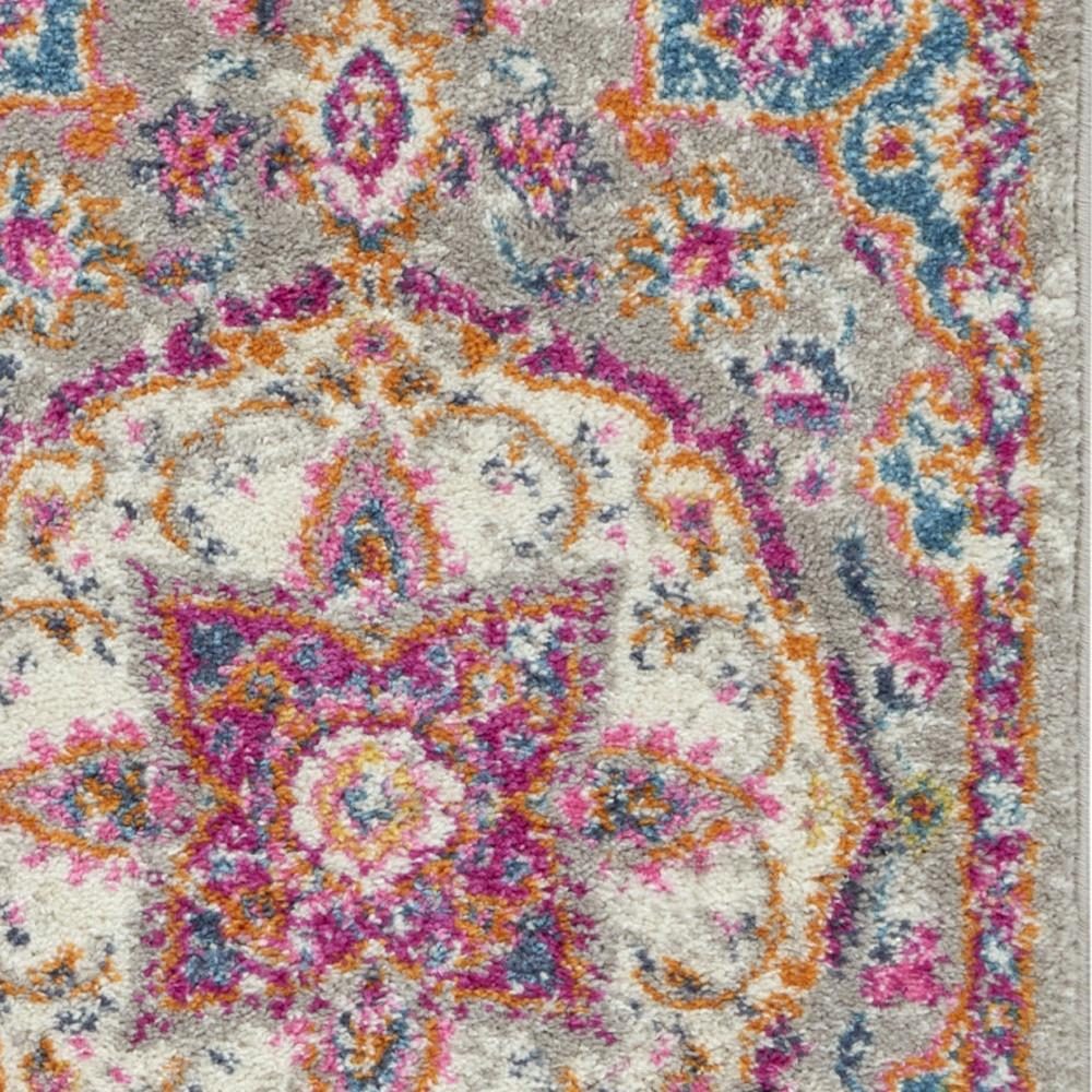 Gray and Ivory Polypropylene Medallion Area Rug