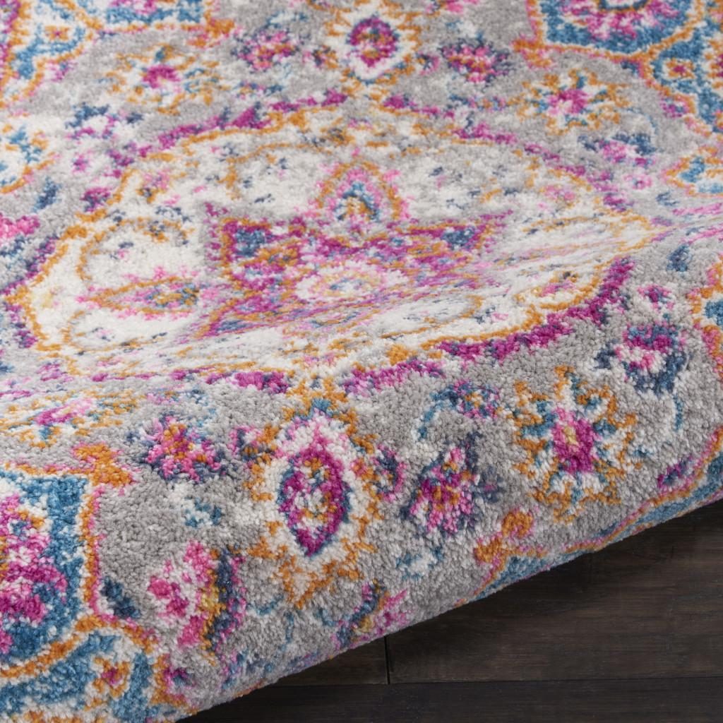 Gray and Ivory Polypropylene Medallion Area Rug