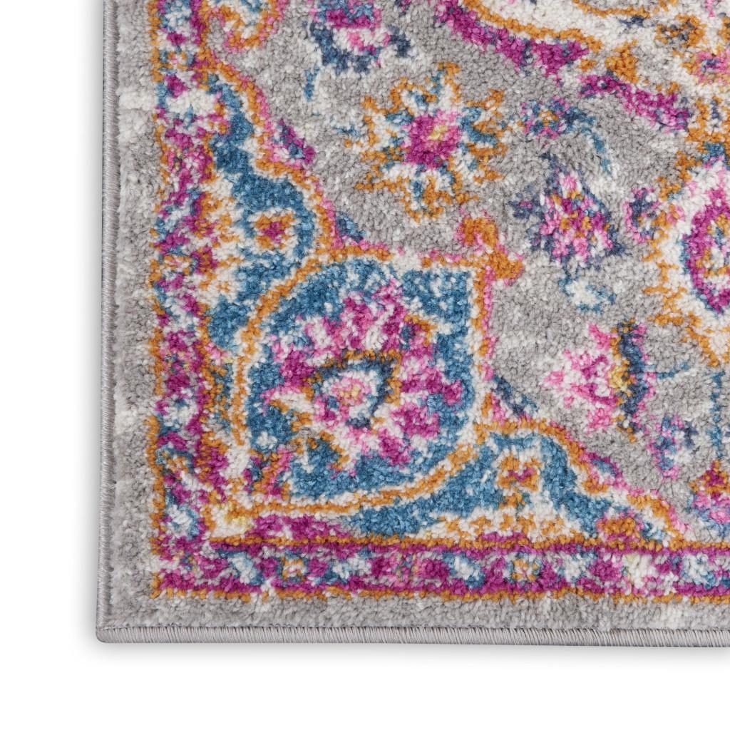 Gray and Ivory Polypropylene Medallion Area Rug