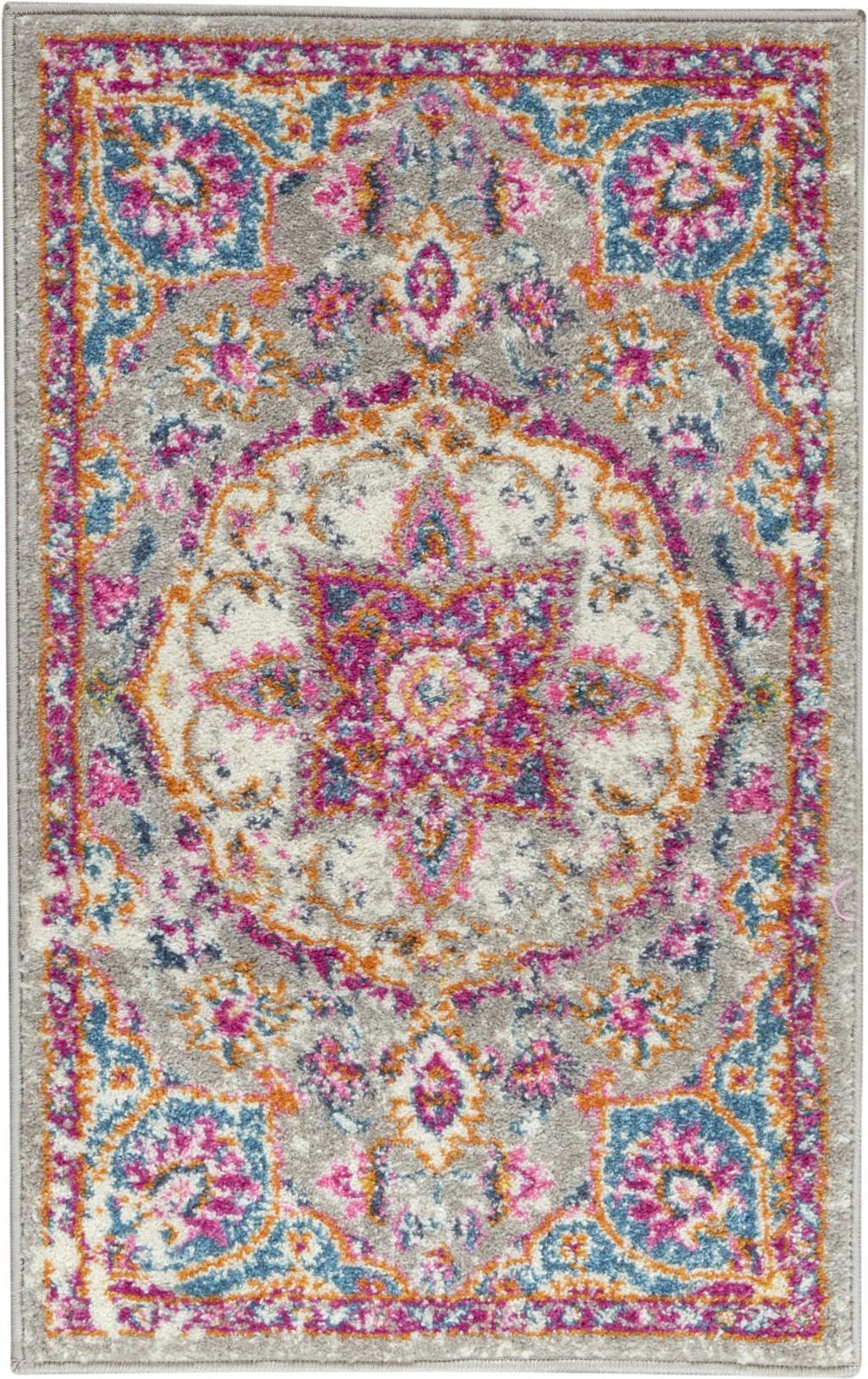 Gray and Ivory Polypropylene Medallion Area Rug