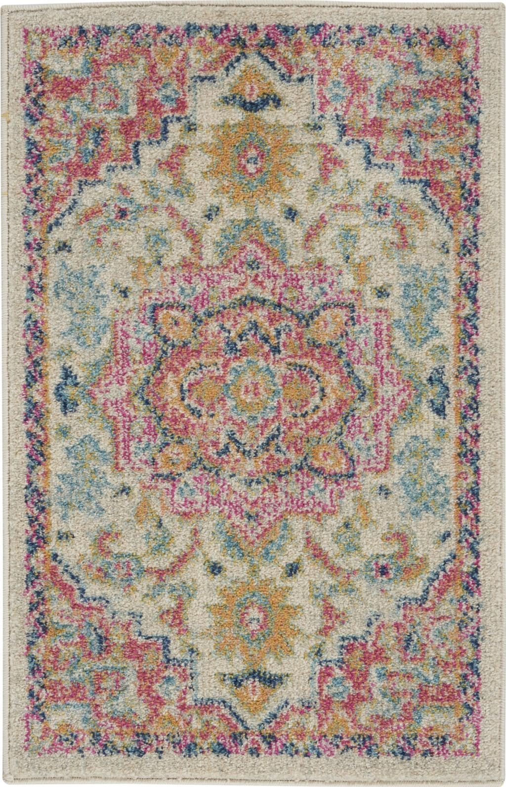Pink and Ivory Southwestern Distressed Polypropylene Area Rug