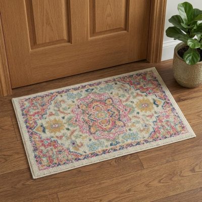 Pink and Ivory Southwestern Distressed Polypropylene Area Rug