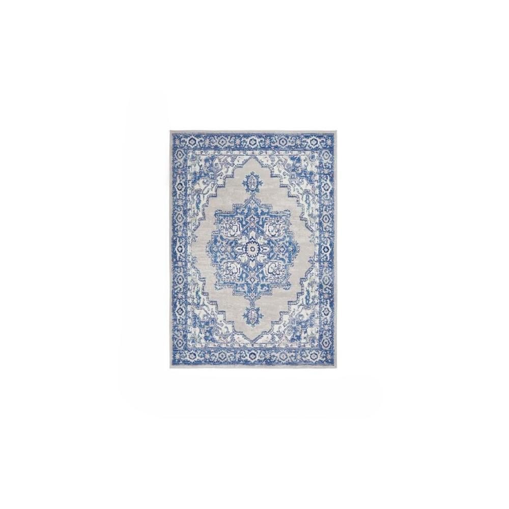 6′ X 9′ Blue and Gray Floral Polypropylene Area Rug