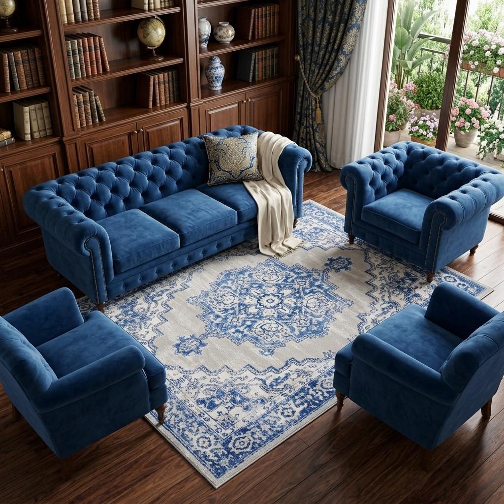 6′ X 9′ Blue and Gray Floral Polypropylene Area Rug