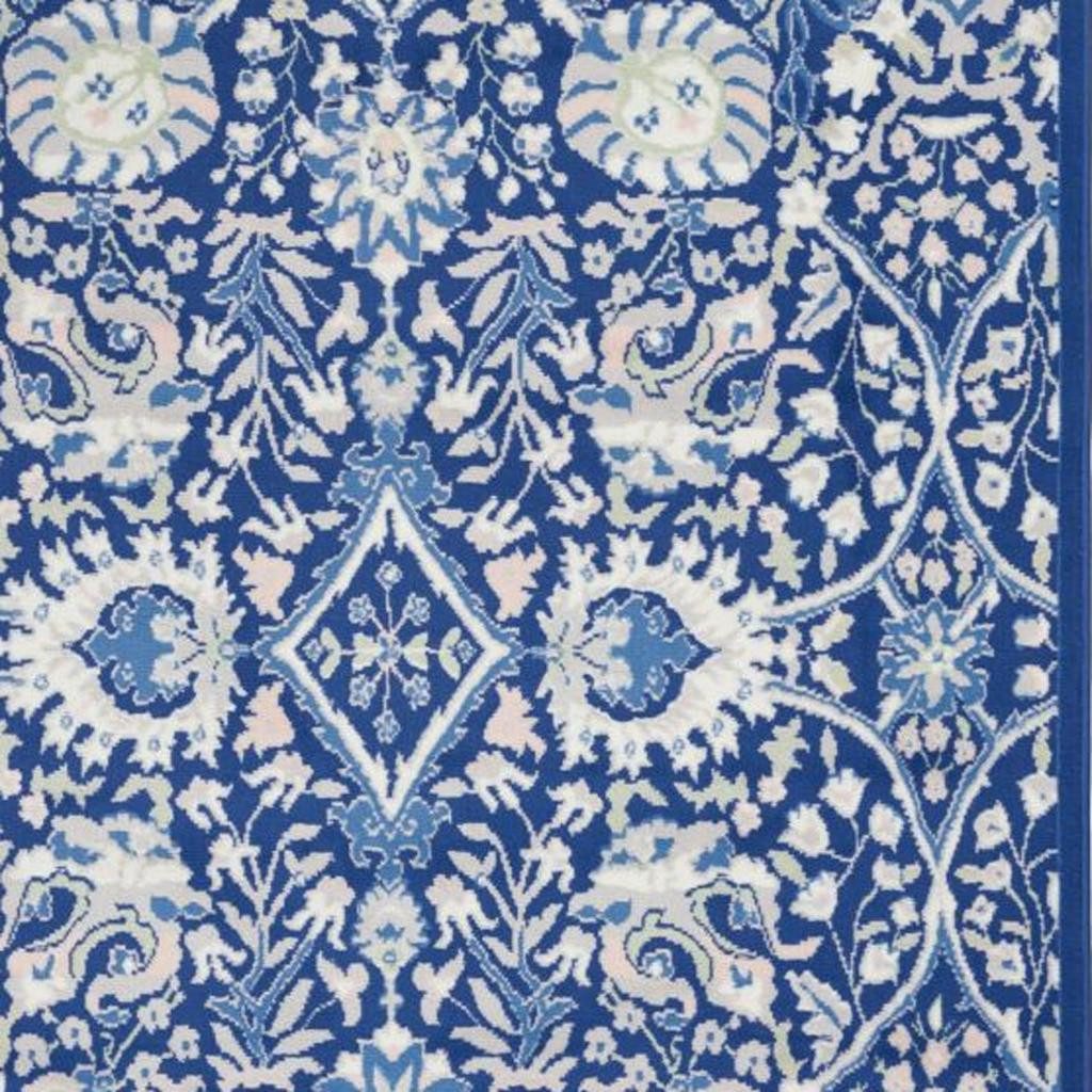 Traditional Ivory and Blue Floral Polypropylene Rectangle Area Rug