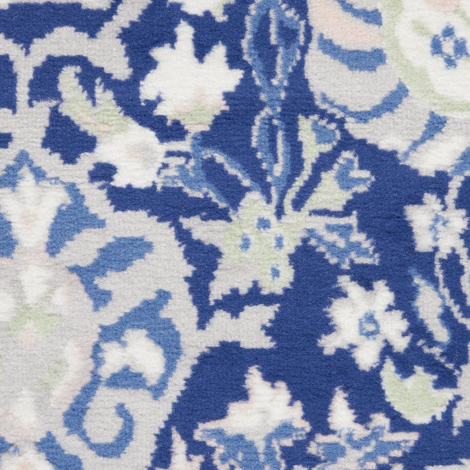 Traditional Ivory and Blue Floral Polypropylene Rectangle Area Rug