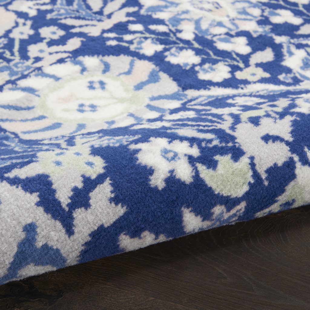 Traditional Ivory and Blue Floral Polypropylene Rectangle Area Rug