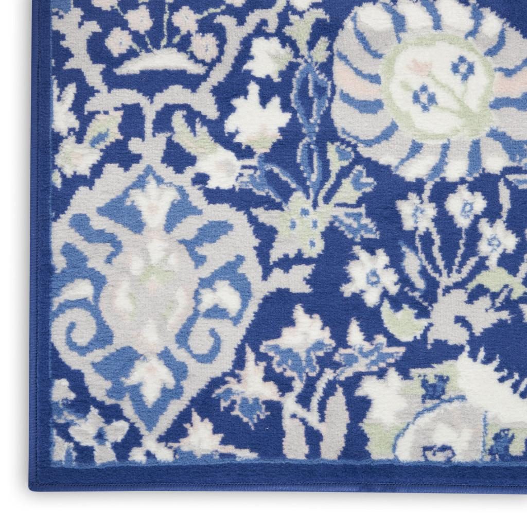 Traditional Ivory and Blue Floral Polypropylene Rectangle Area Rug