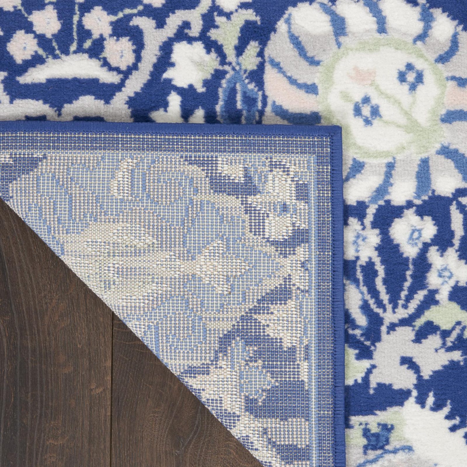 Traditional Ivory and Blue Floral Polypropylene Rectangle Area Rug