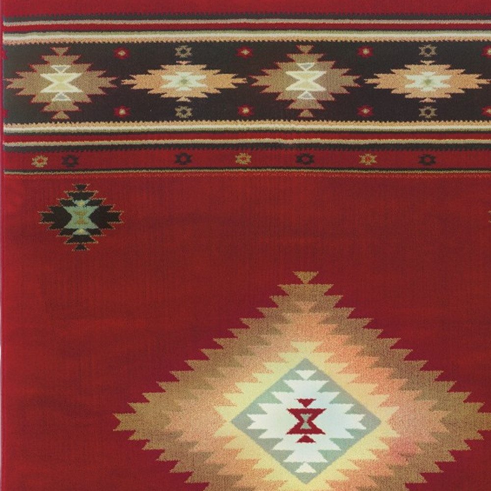 Red and Beige Ikat Pattern Polypropylene Area Rug