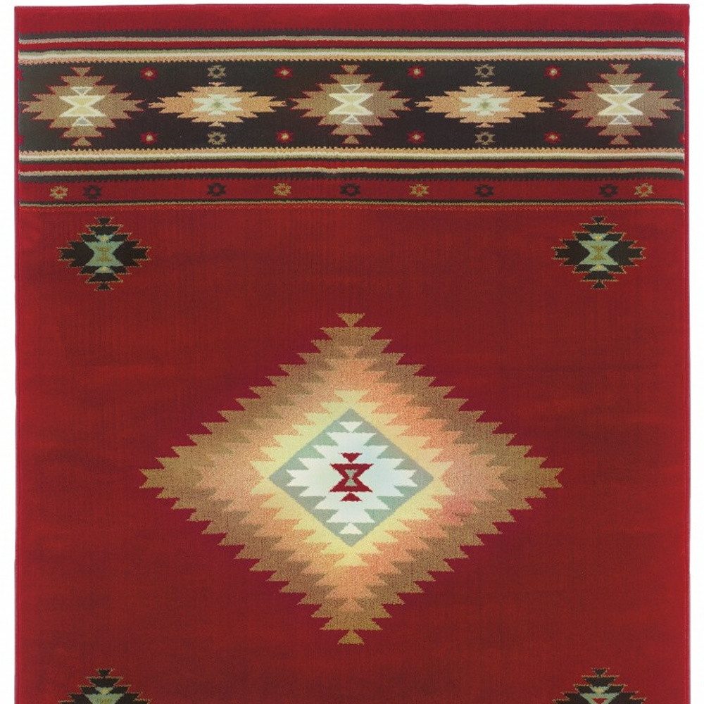 Red and Beige Ikat Pattern Polypropylene Area Rug