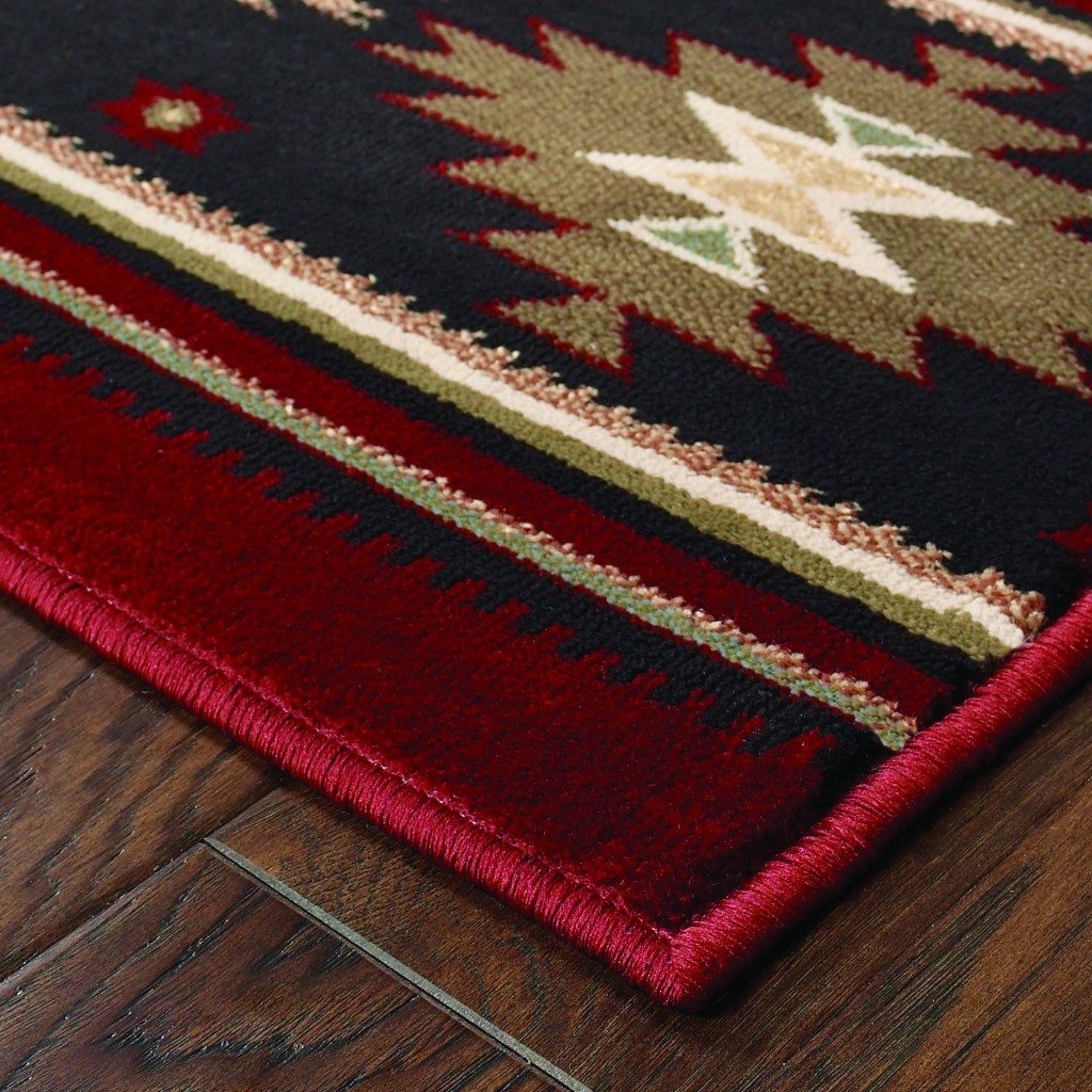 Red and Beige Ikat Pattern Polypropylene Area Rug