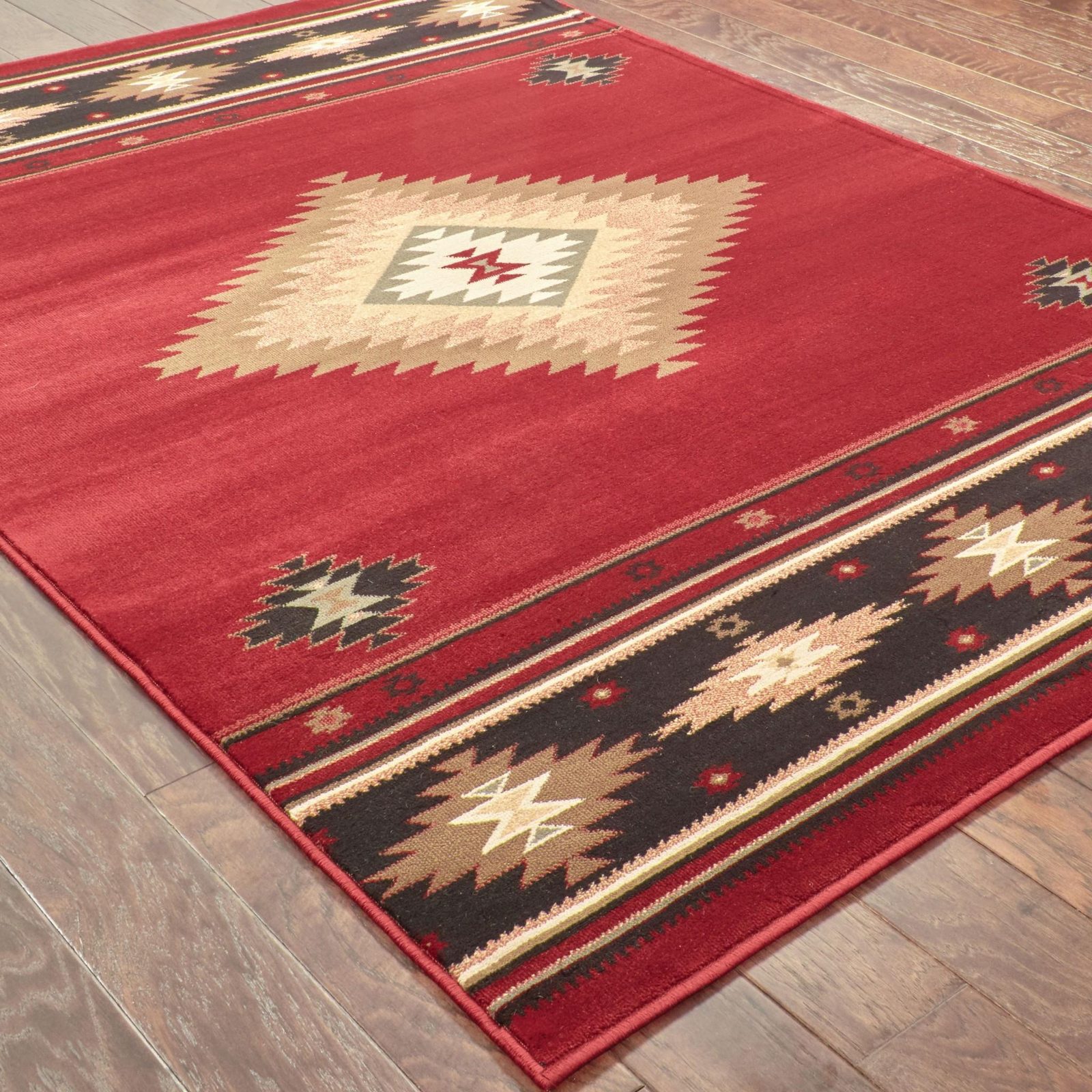Red and Beige Ikat Pattern Polypropylene Area Rug