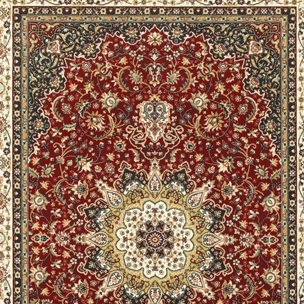 Red and Ivory Floral Medallion Polypropylene Area Rug