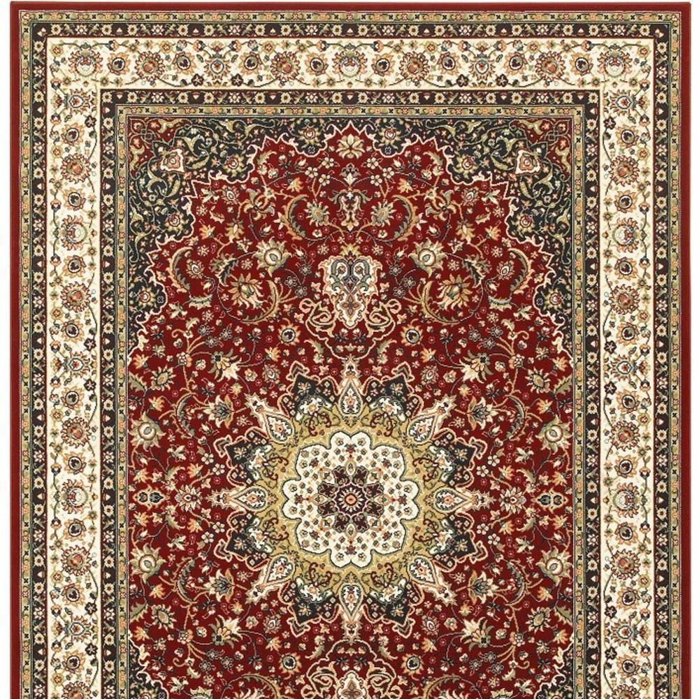 Red and Ivory Floral Medallion Polypropylene Area Rug