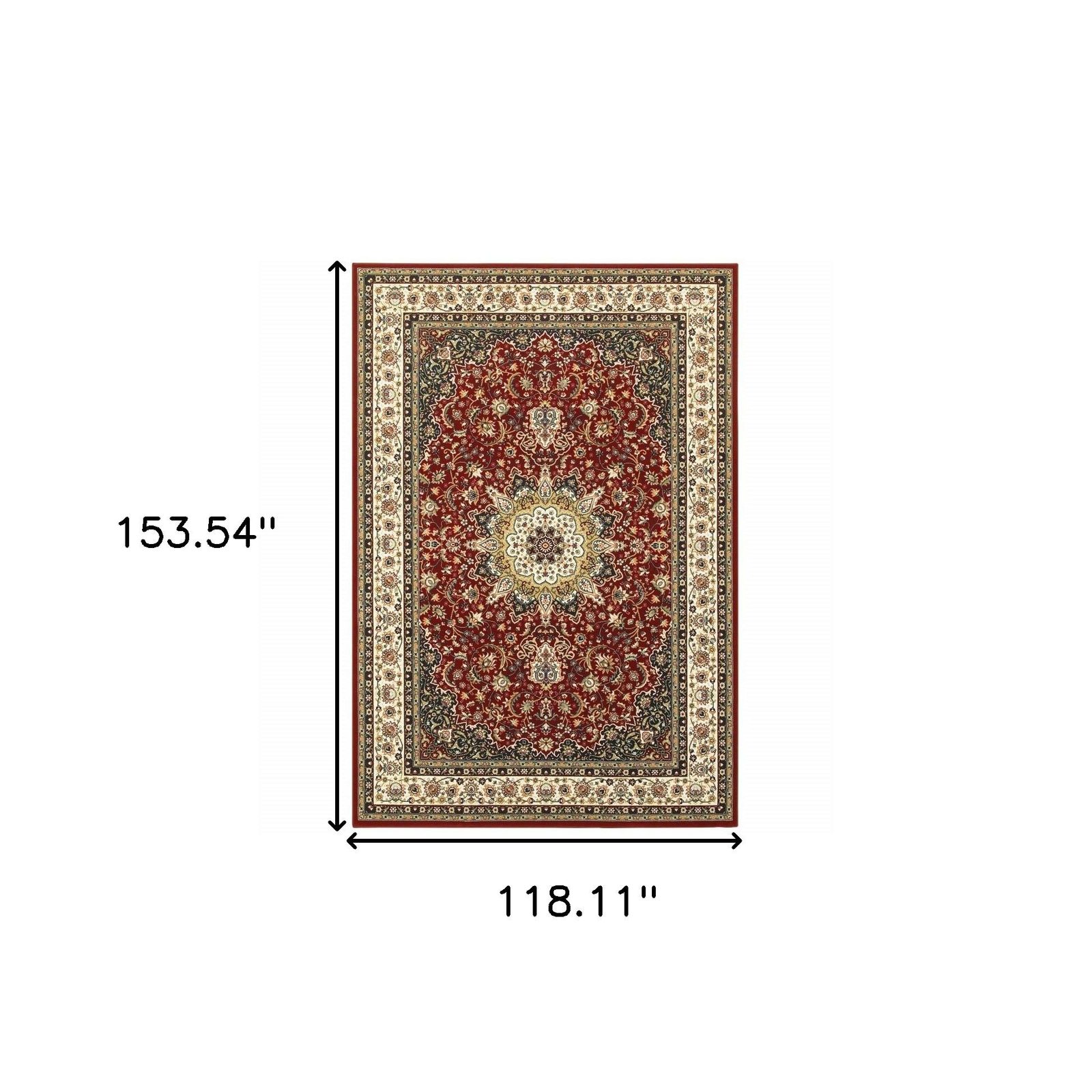 Red and Ivory Floral Medallion Polypropylene Area Rug