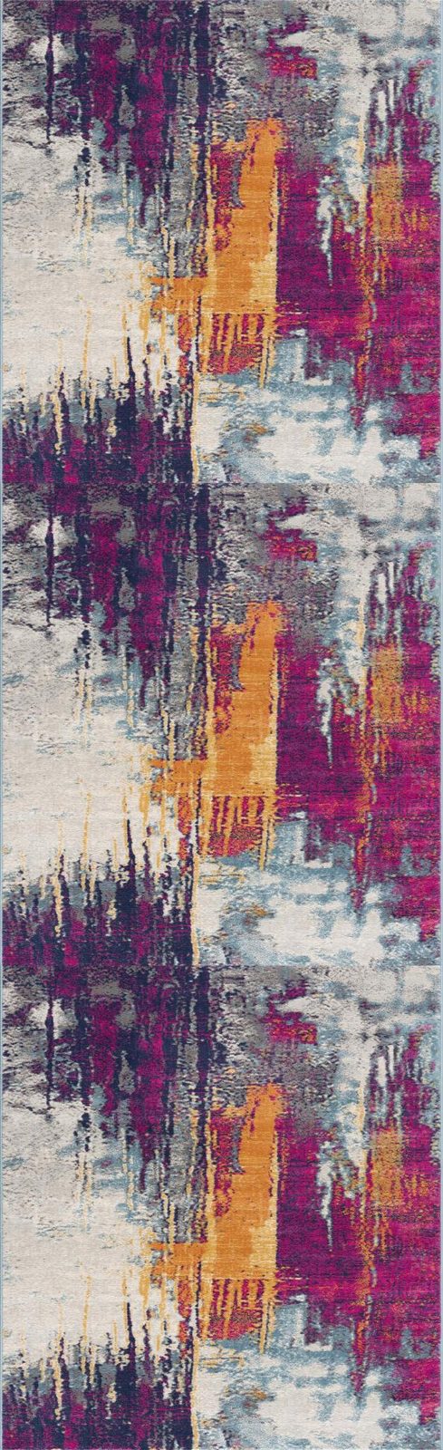 Gray Ivory and Magenta Abstract Polypropylene Area Rug