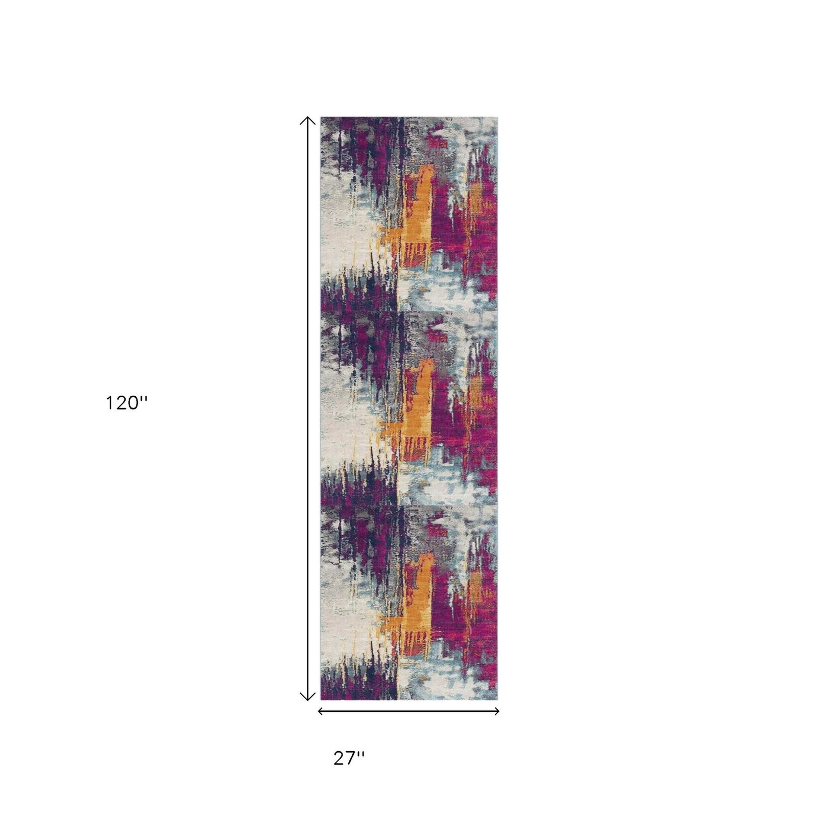 Gray Ivory and Magenta Abstract Polypropylene Area Rug
