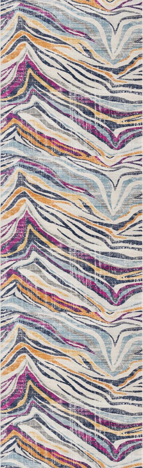 Blue and Gold Abstract Polypropylene Area Rug