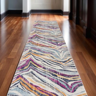 Blue and Gold Abstract Polypropylene Area Rug