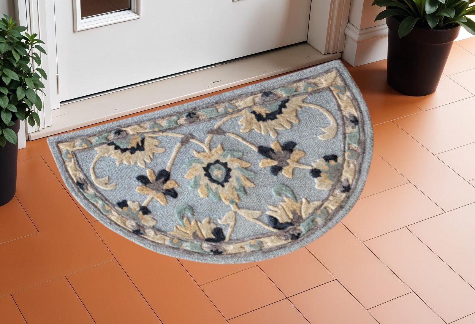 Blue and Beige Wool Hand Woven Area Rug