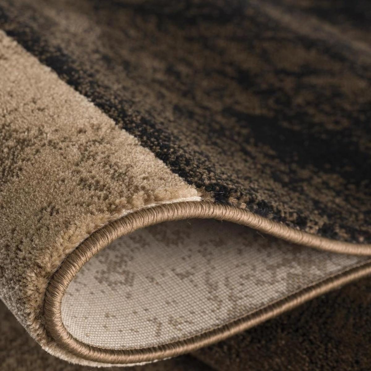Black and Brown Geometric Distressed Polypropylene Rectangle Area Rug